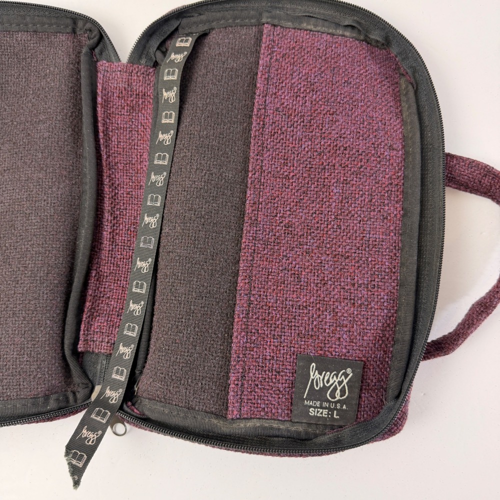 Vintage Gregg Bible Cover Case Large Purple Cottage House Luke 10:5 Made USA - Picture 9 of 12